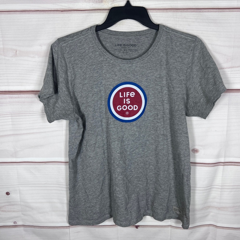 Life Is Good T-Shirt Womens XL Gray Crusher Tee Circle Logo Short Sleeve Top